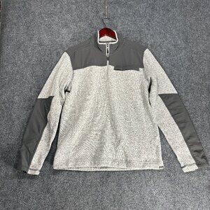 Eddie Bauer Sweater Mens  1/4 Zip Gray Fleece Knit Pullover Logo Zip Pocket